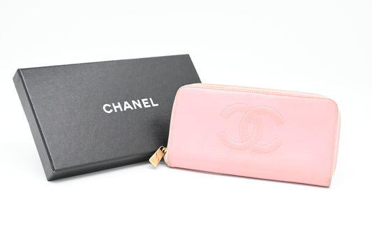 Chanel Long Zippy Wallet in Pink Caviar Leather
