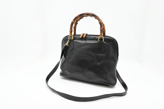 Gucci Bamboo Two Way Bag in Black Leather