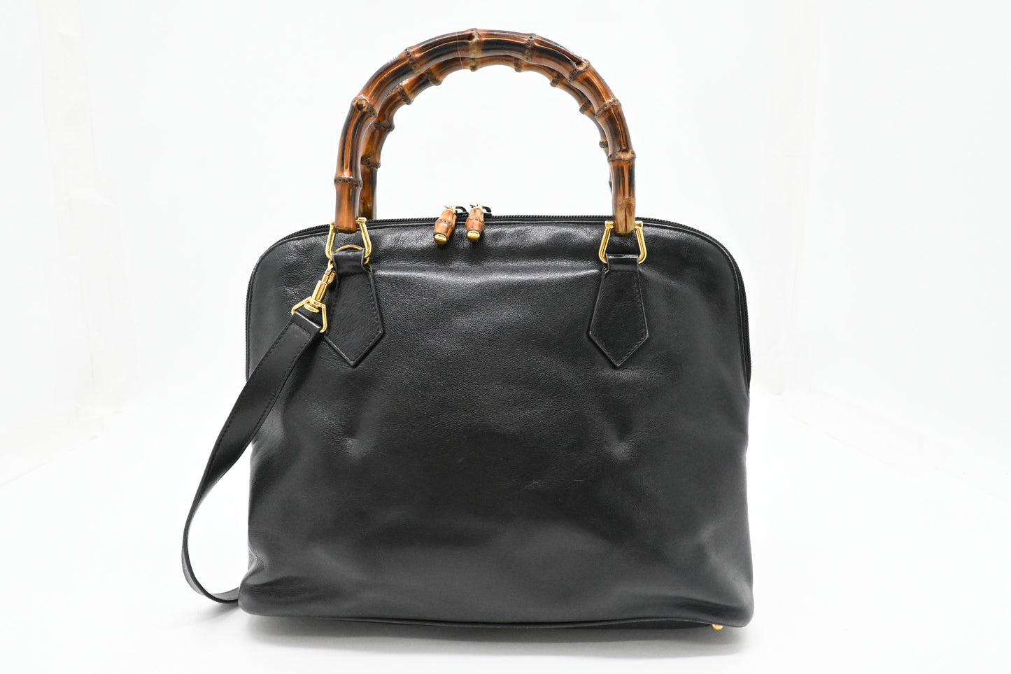Gucci Bamboo Two Way Bag in Black Leather