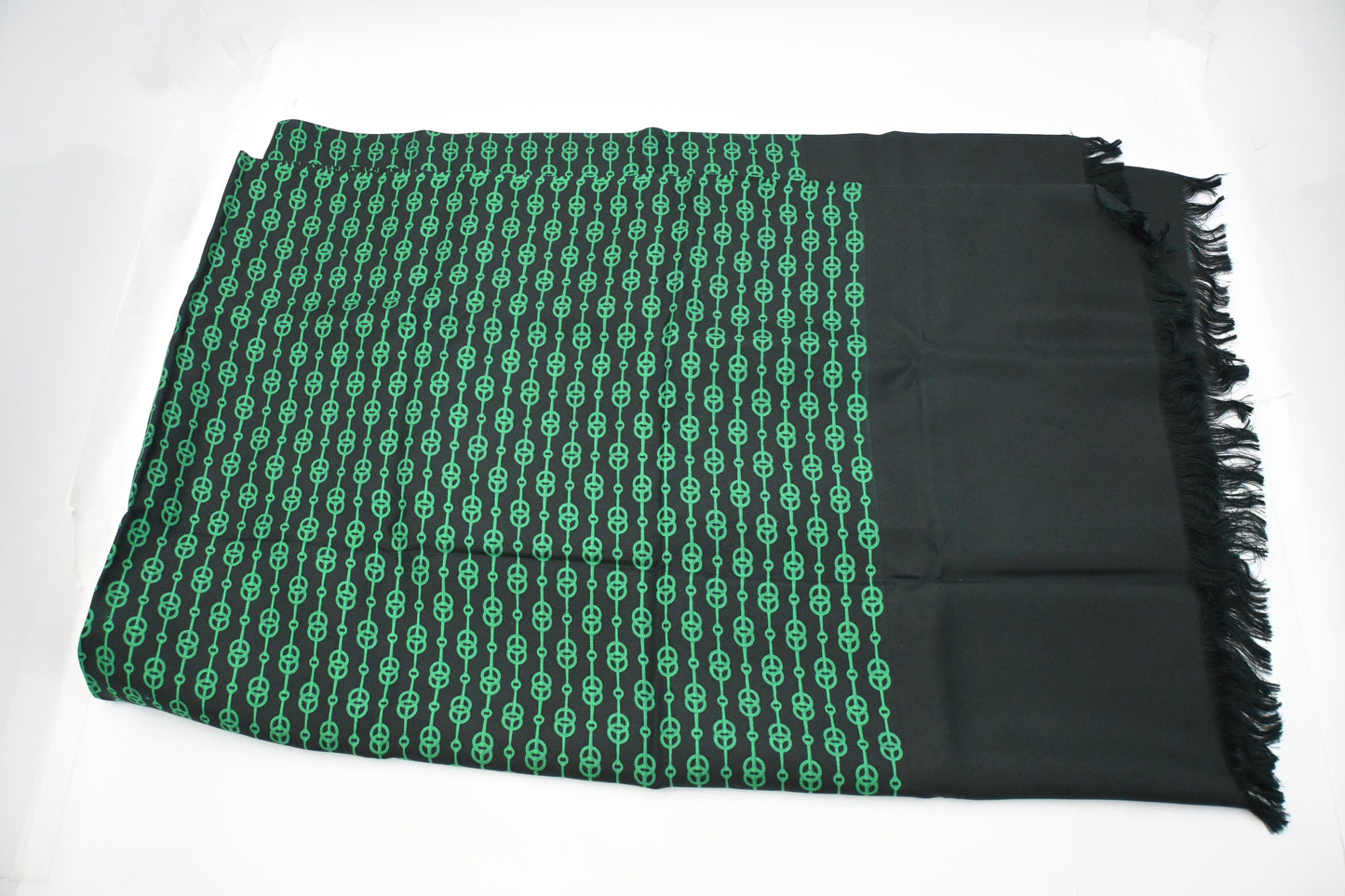 Hermes Stole in Black and Green Silk