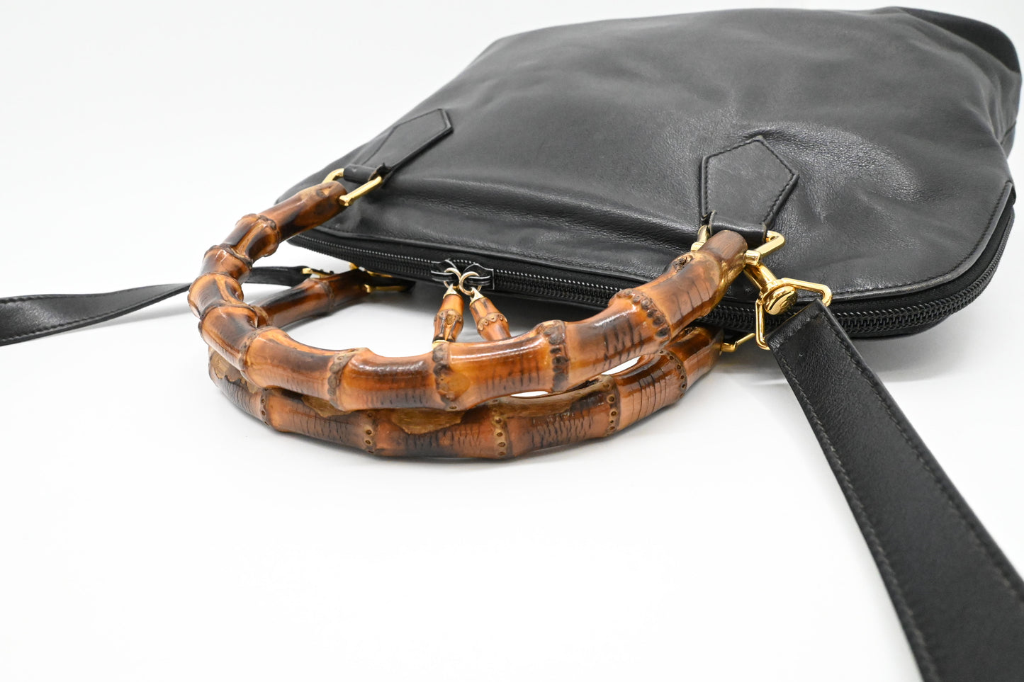 Gucci Bamboo Two Way Bag in Black Leather
