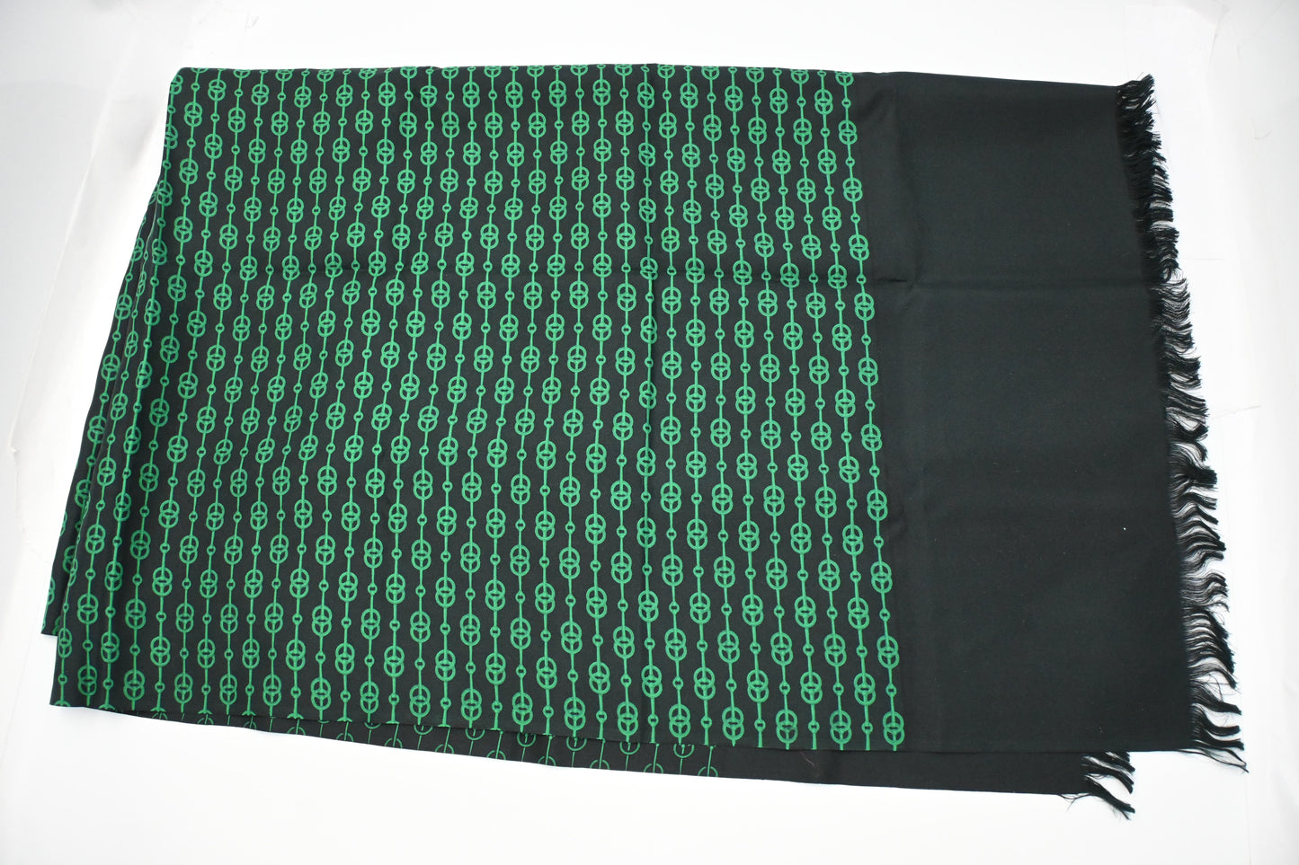 Hermes Stole in Black and Green Silk