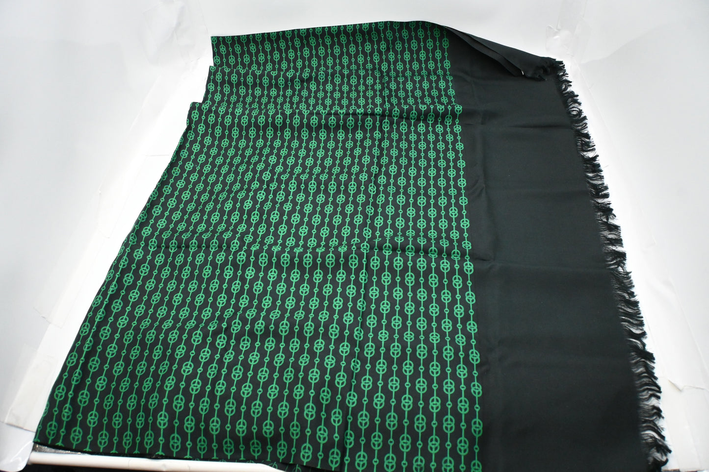 Hermes Stole in Black and Green Silk