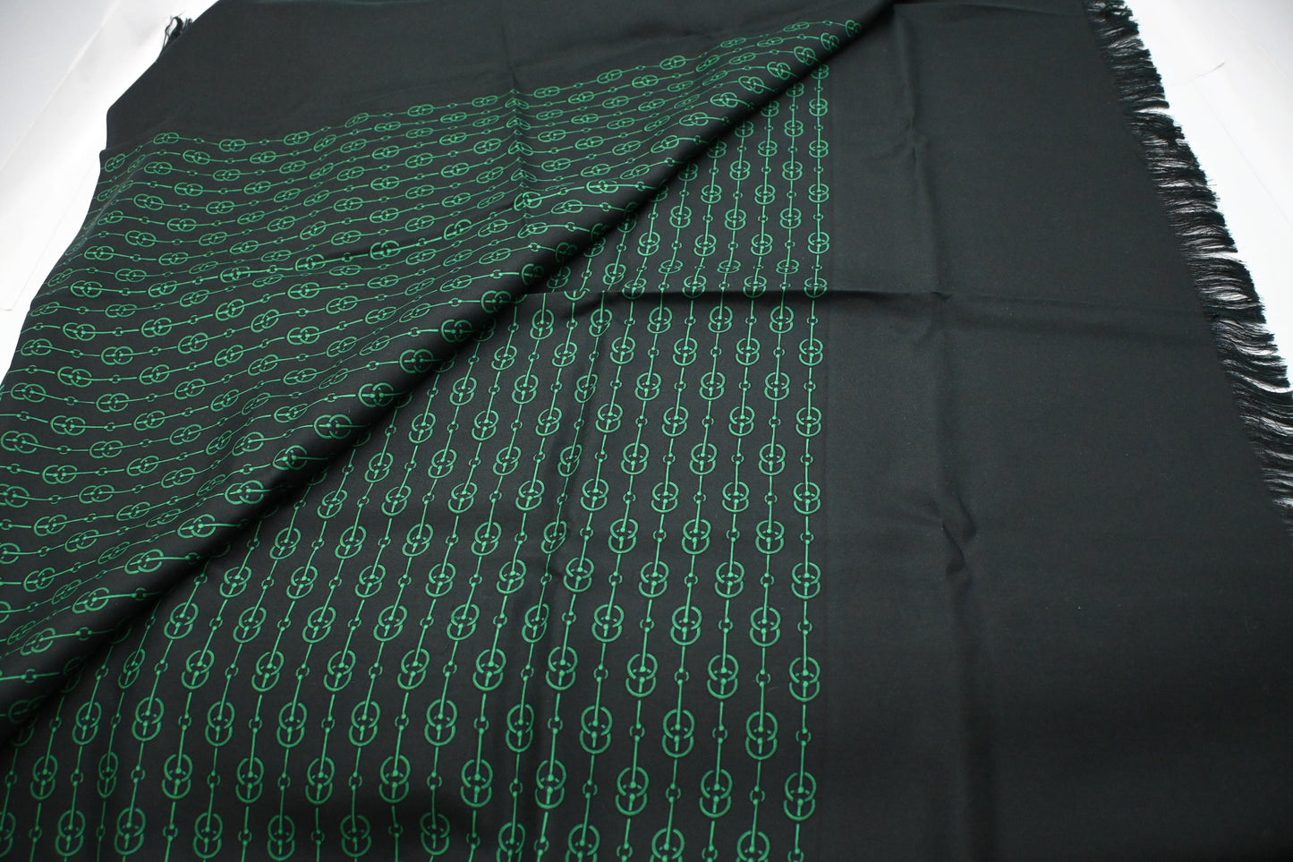 Hermes Stole in Black and Green Silk