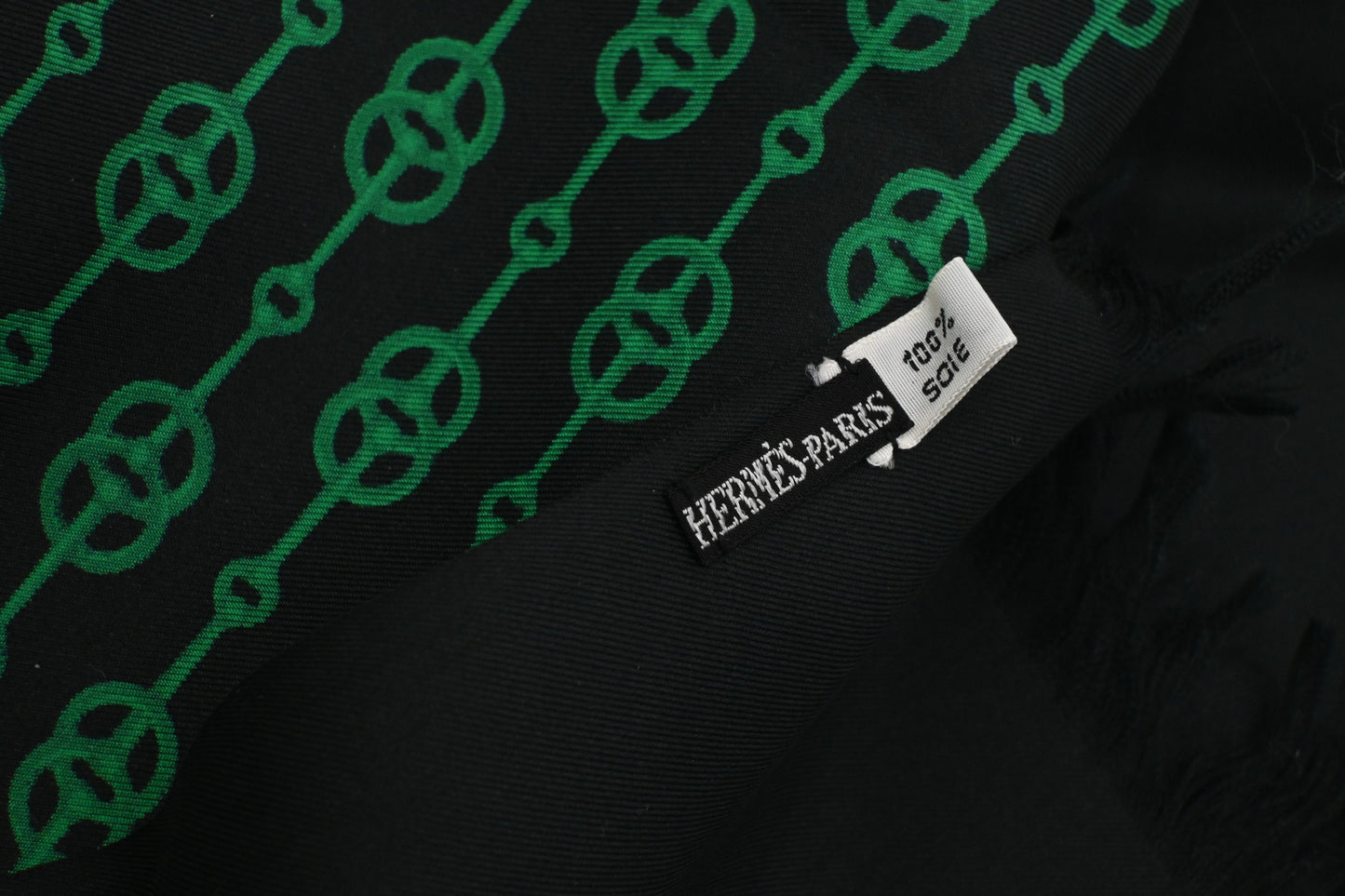 Hermes Stole in Black and Green Silk