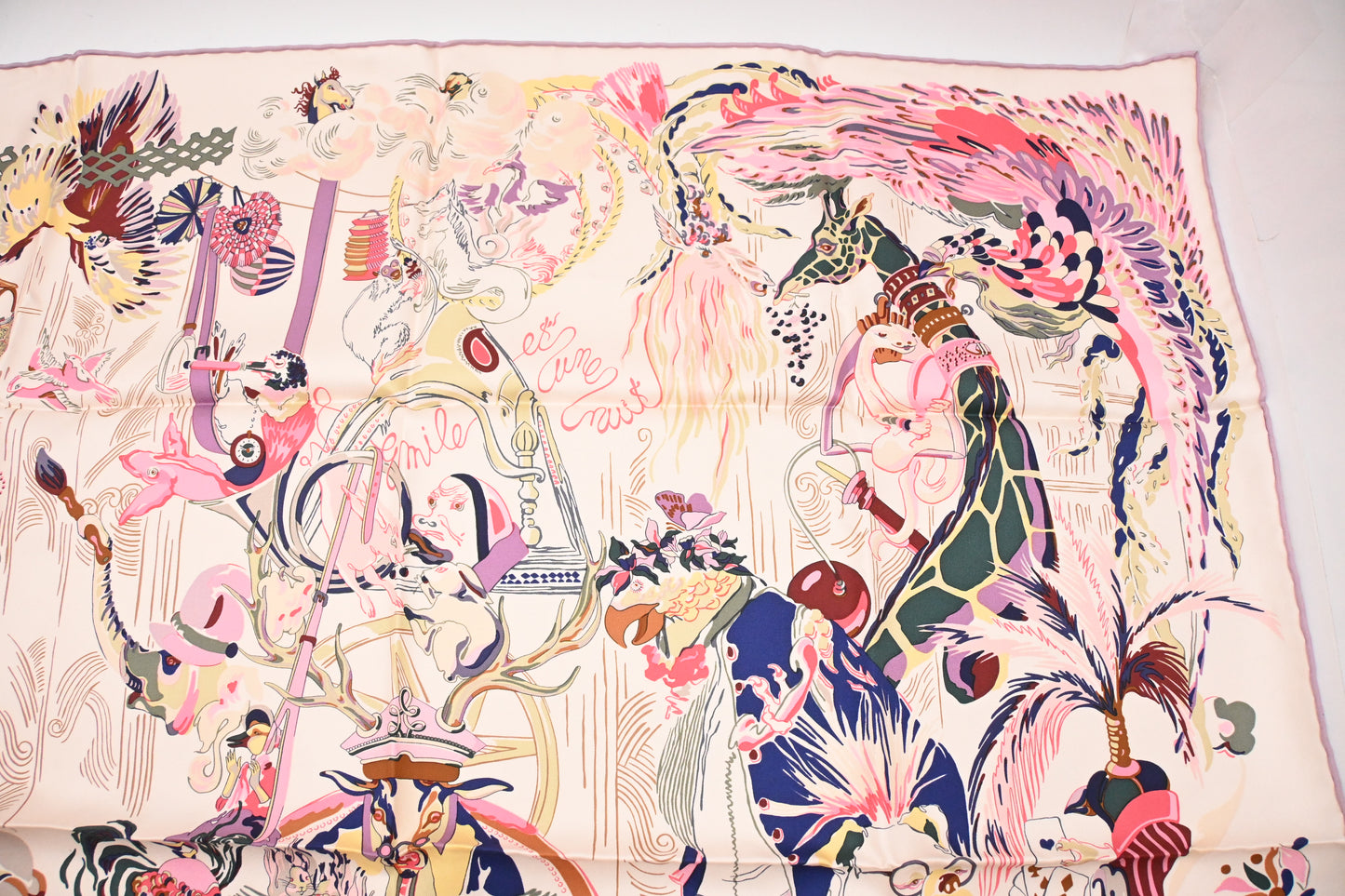 Hermes 'Emile Et Une Nuit' Carre 90 in Pink Silk