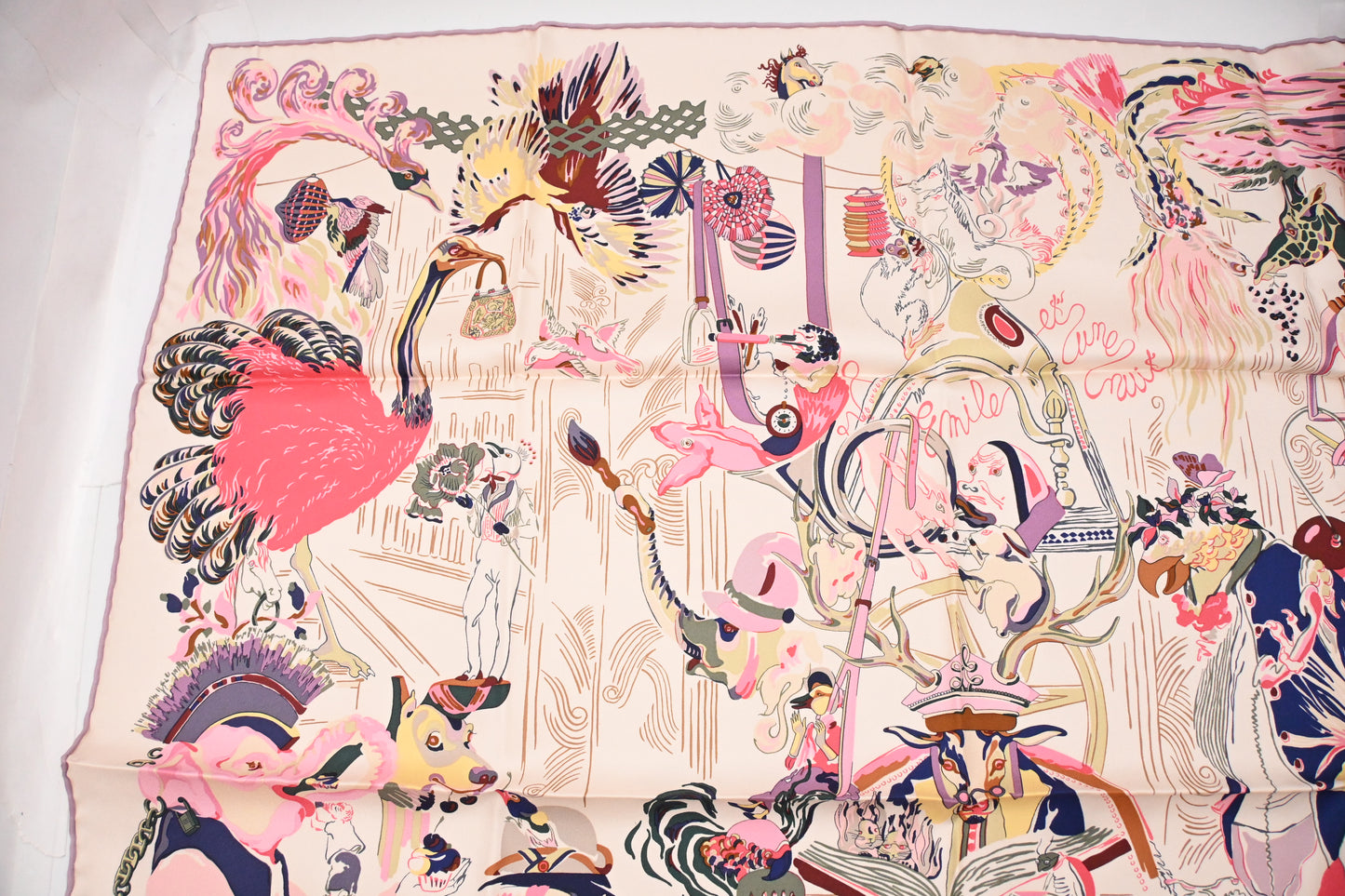 Hermes 'Emile Et Une Nuit' Carre 90 in Pink Silk