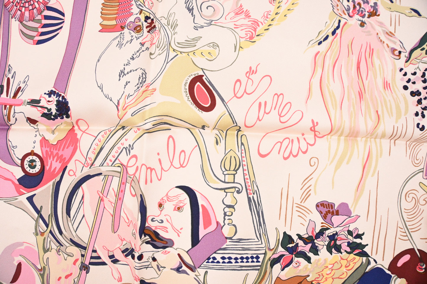 Hermes 'Emile Et Une Nuit' Carre 90 in Pink Silk