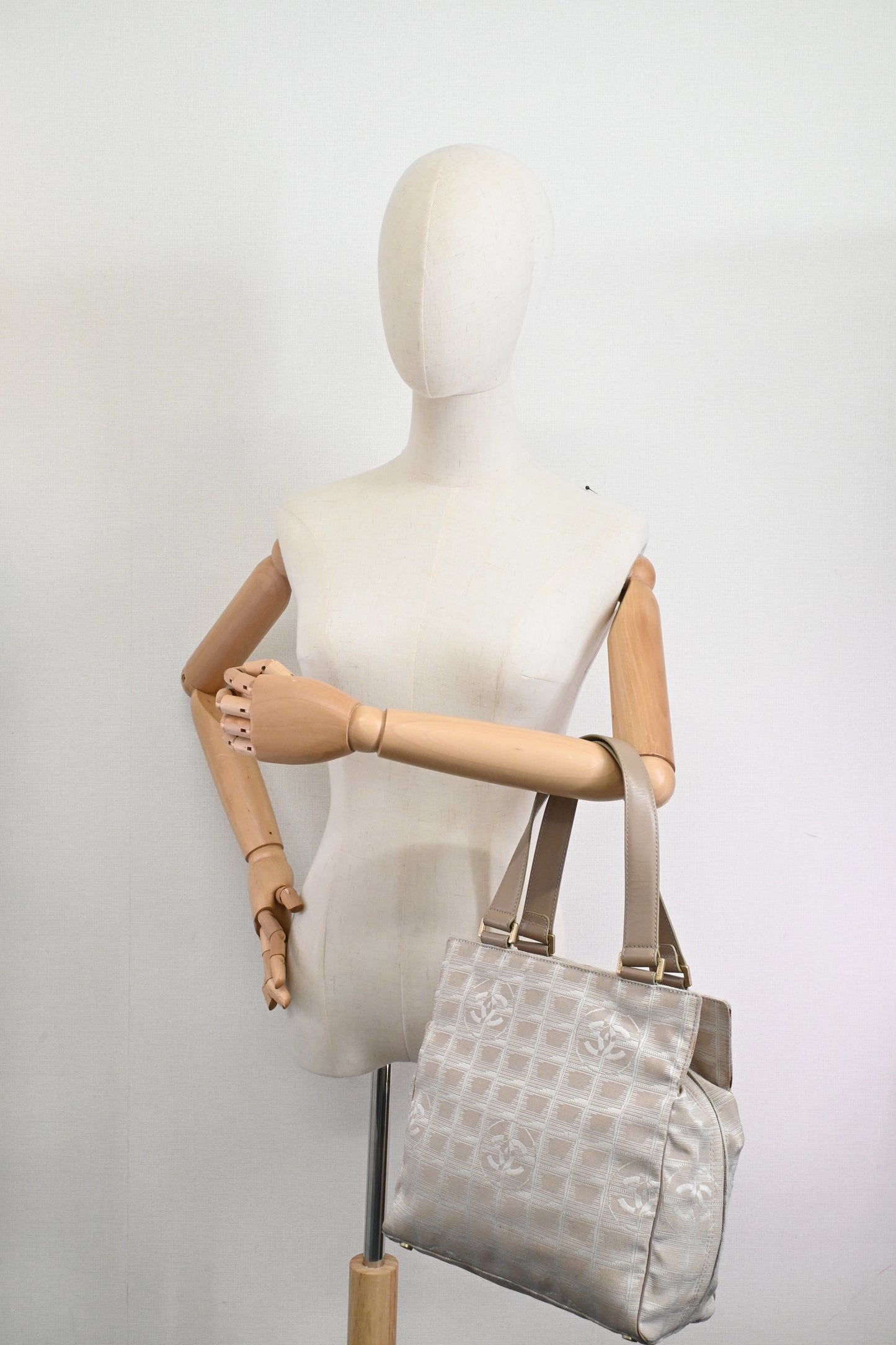 Chanel New Travel Line Shoulder Bag in Beige Canvas