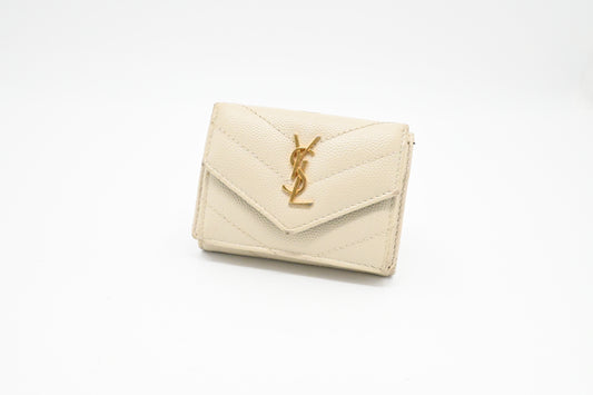 YSL Saint Laurent Compact Wallet in Cream Grain de Poudre Leather