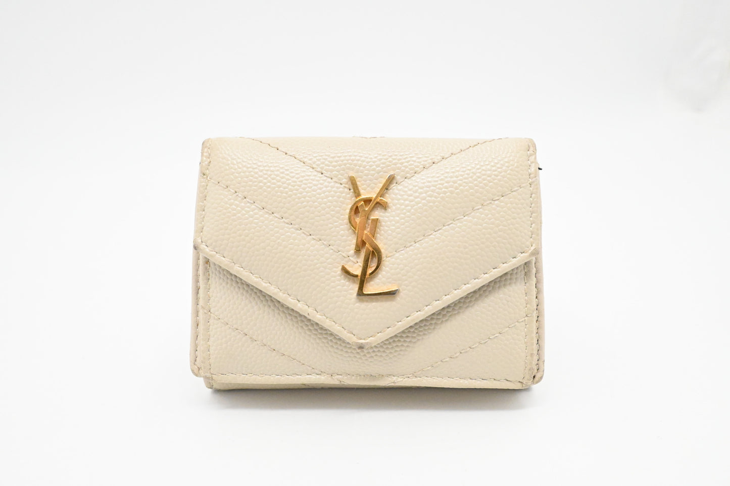 YSL Saint Laurent Compact Wallet in Cream Grain de Poudre Leather