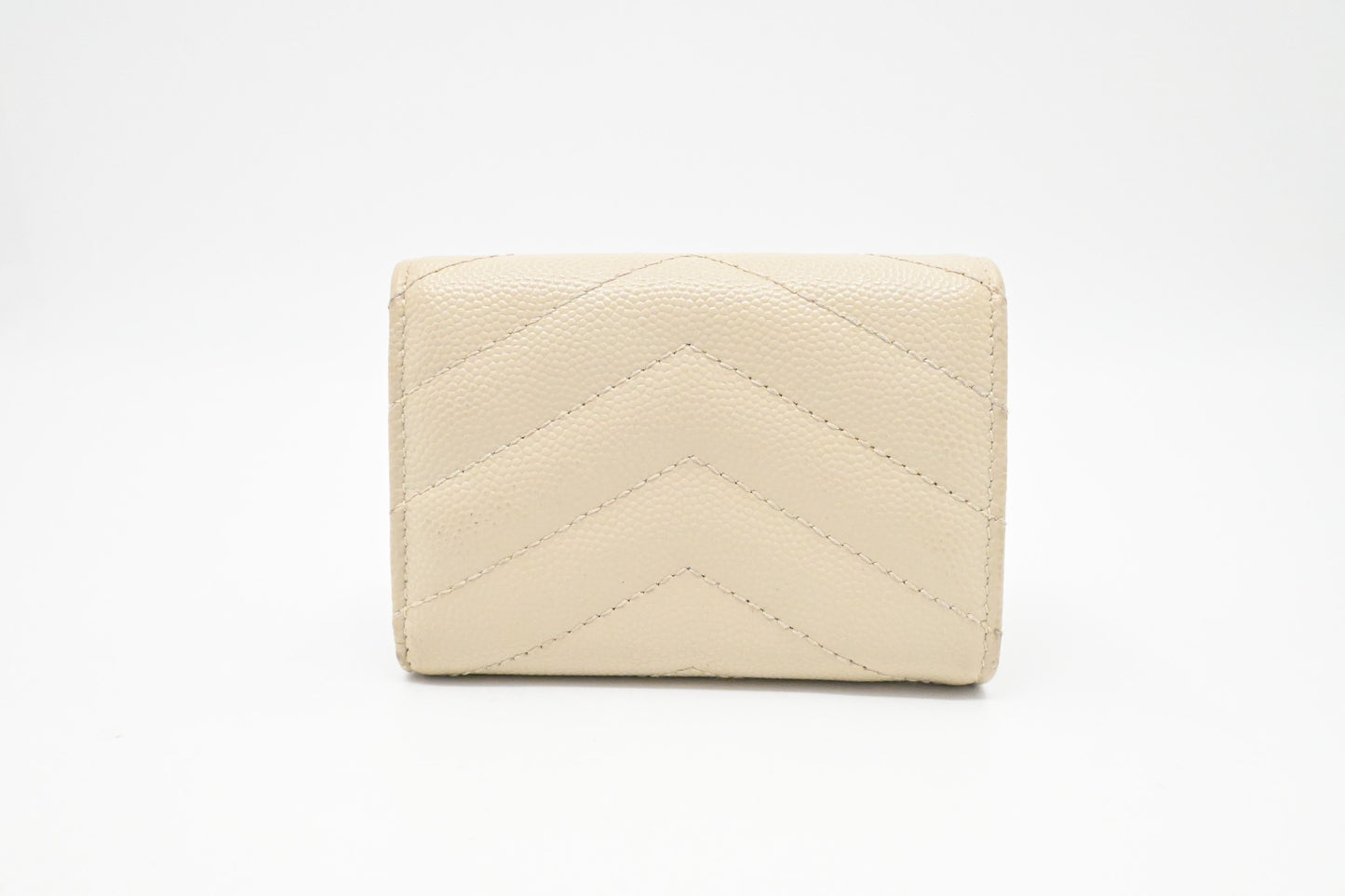 YSL Saint Laurent Compact Wallet in Cream Grain de Poudre Leather