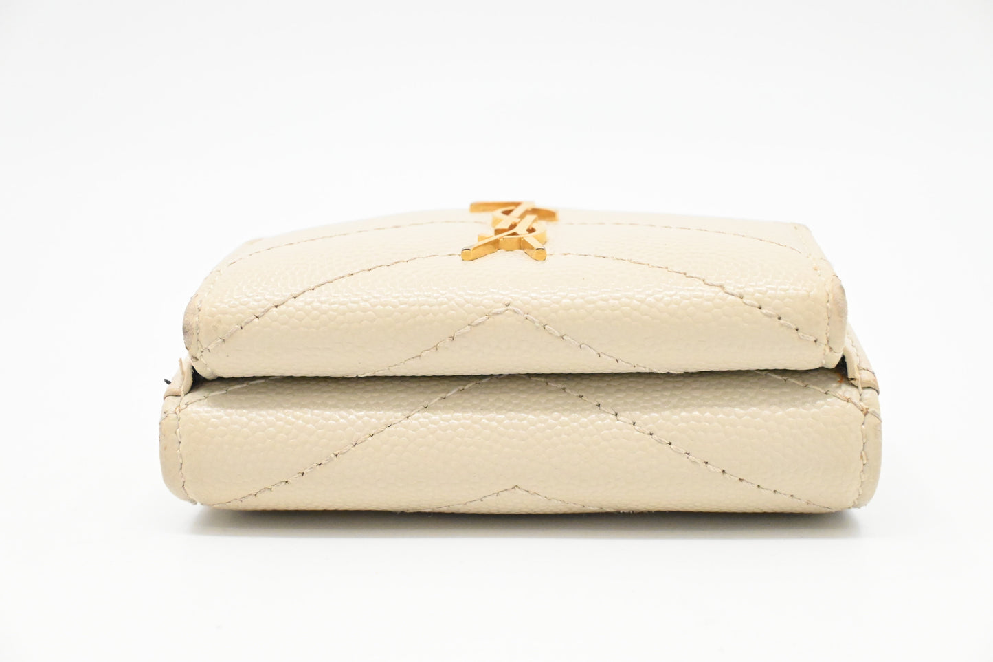 YSL Saint Laurent Compact Wallet in Cream Grain de Poudre Leather
