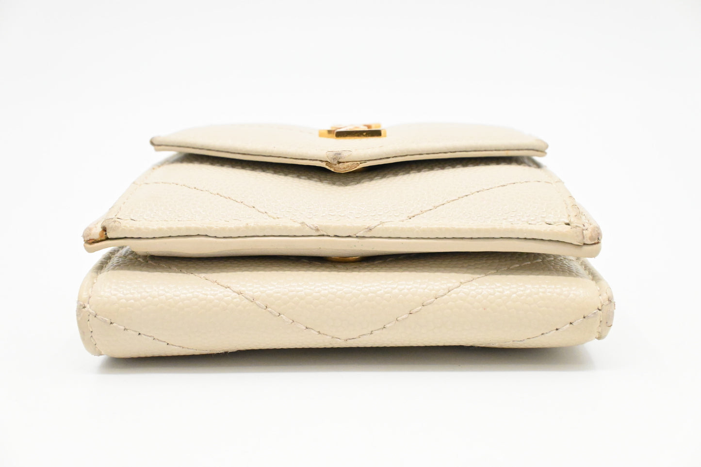 YSL Saint Laurent Compact Wallet in Cream Grain de Poudre Leather