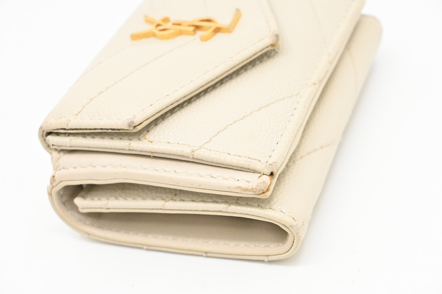 YSL Saint Laurent Compact Wallet in Cream Grain de Poudre Leather