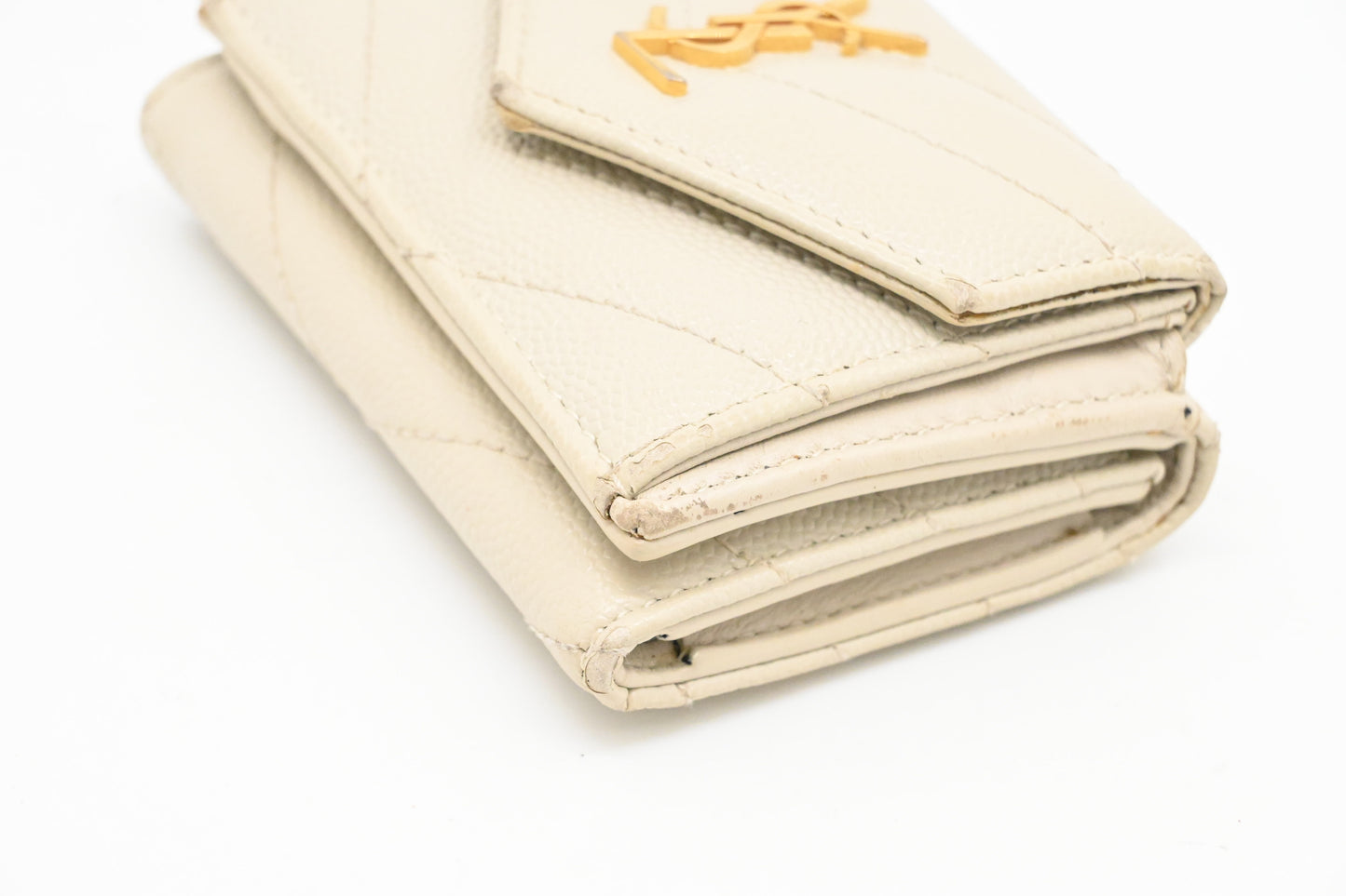 YSL Saint Laurent Compact Wallet in Cream Grain de Poudre Leather