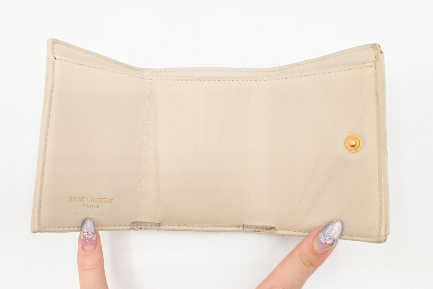 YSL Saint Laurent Compact Wallet in Cream Grain de Poudre Leather