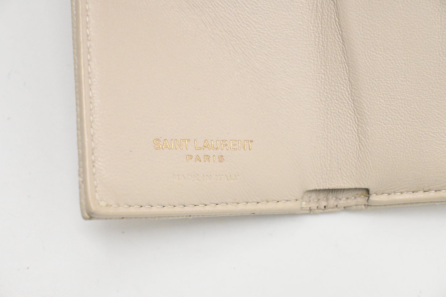 YSL Saint Laurent Compact Wallet in Cream Grain de Poudre Leather
