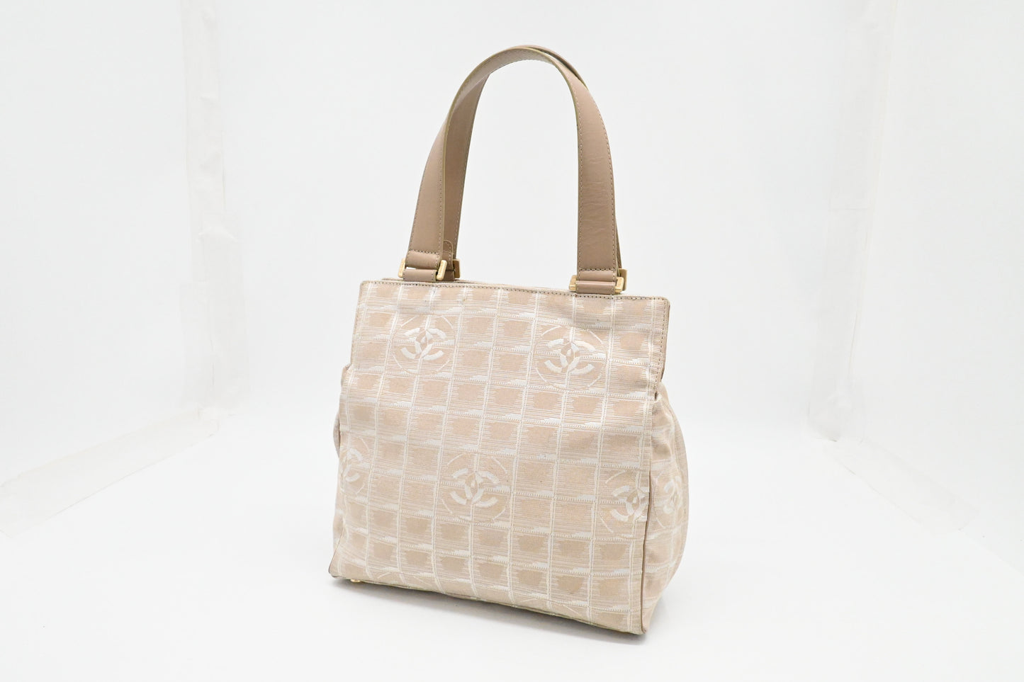 Chanel New Travel Line Shoulder Bag in Beige Canvas