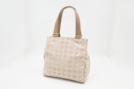 Chanel New Travel Line Shoulder Bag in Beige Canvas