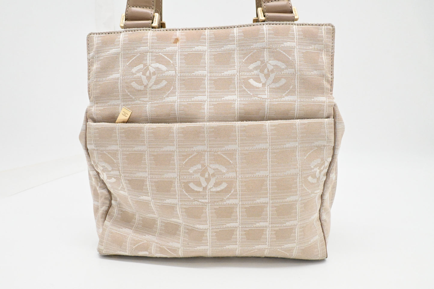 Chanel New Travel Line Shoulder Bag in Beige Canvas