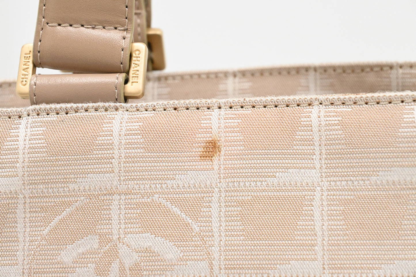 Chanel New Travel Line Shoulder Bag in Beige Canvas