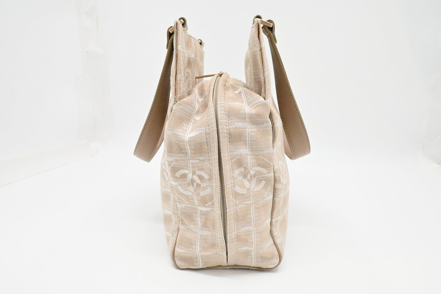 Chanel New Travel Line Shoulder Bag in Beige Canvas