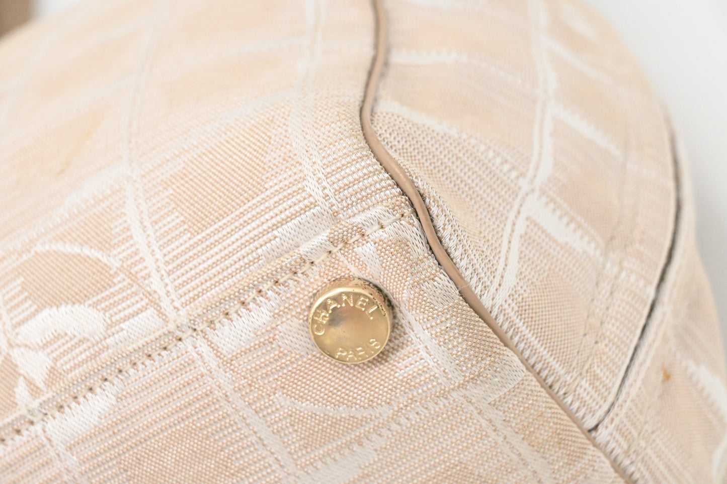 Chanel New Travel Line Shoulder Bag in Beige Canvas