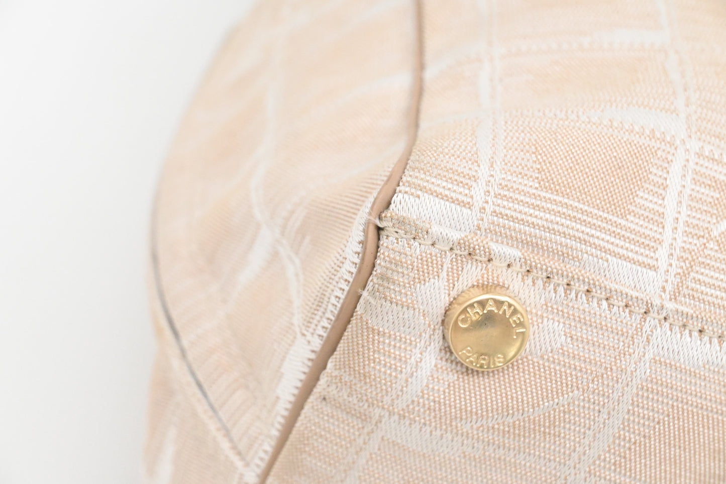 Chanel New Travel Line Shoulder Bag in Beige Canvas