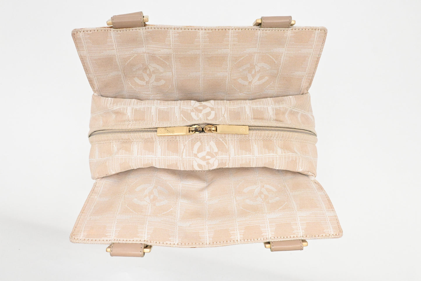 Chanel New Travel Line Shoulder Bag in Beige Canvas