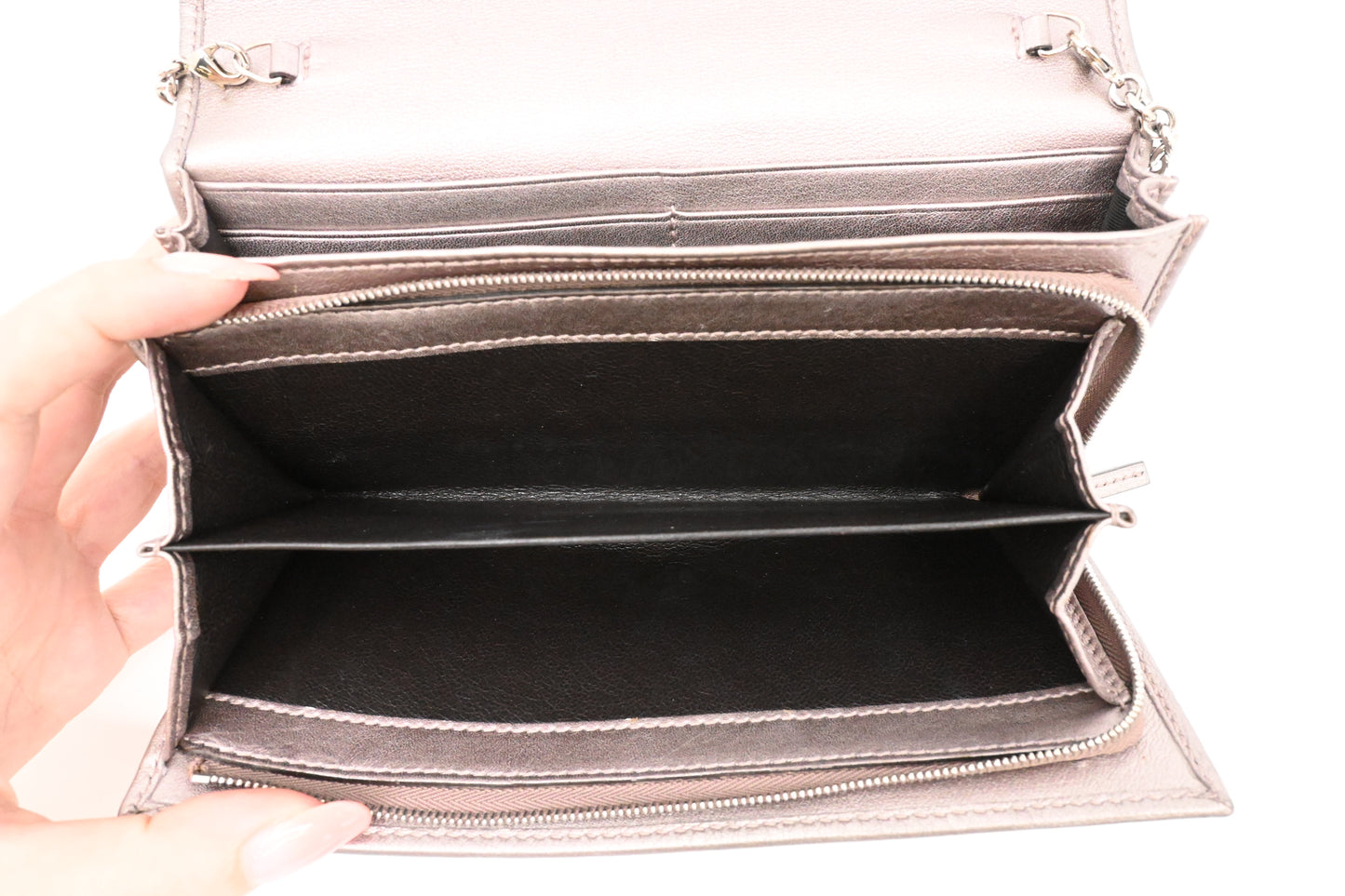 Gucci Wallet on Chain in Grey Imprime Canvas