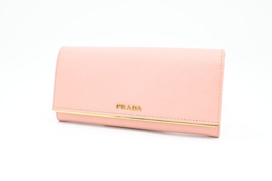 Prada Long Wallet in Pink Saffiano Leather