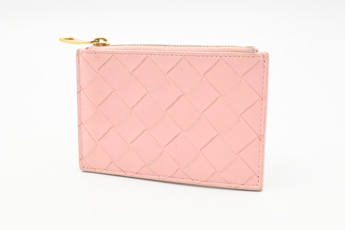 Bottega Veneta Card Case in Pink Intrecciato Leather