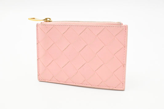 Bottega Veneta Card Case in Pink Intrecciato Leather