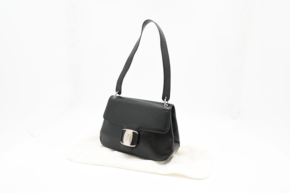 Ferragamo Shoulder Bag in Black Leather