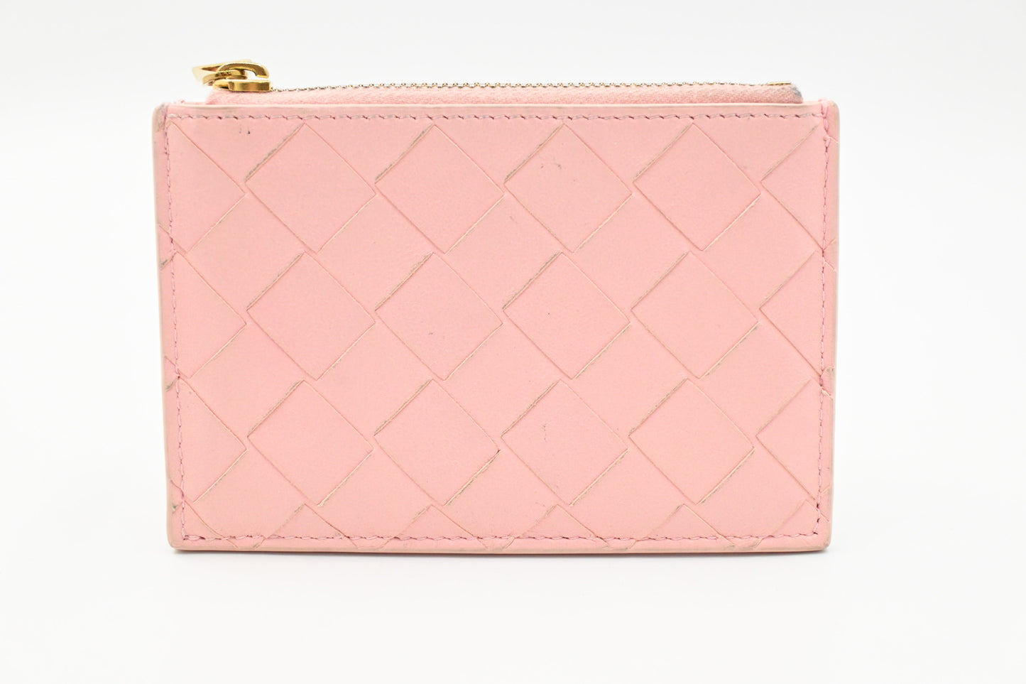 Bottega Veneta Card Case in Pink Intrecciato Leather