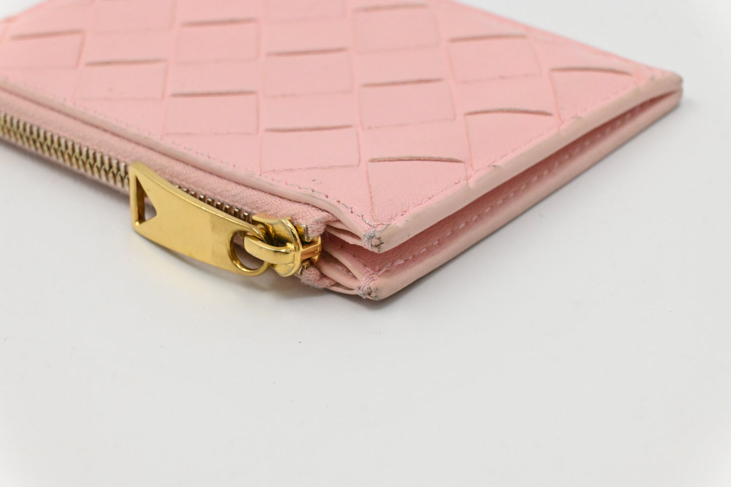 Bottega Veneta Card Case in Pink Intrecciato Leather