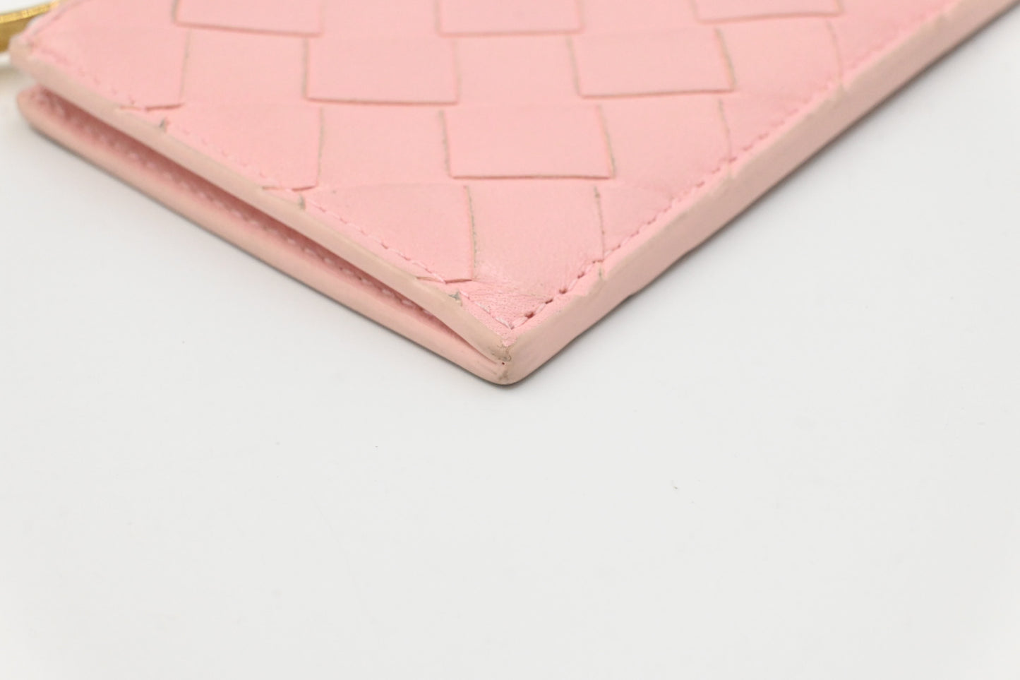 Bottega Veneta Card Case in Pink Intrecciato Leather