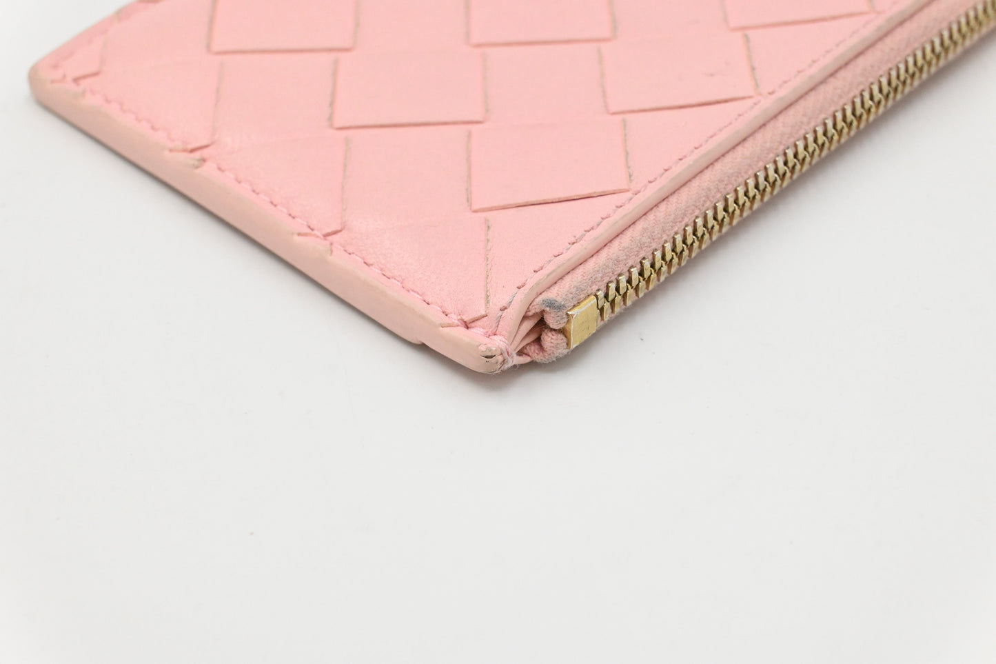 Bottega Veneta Card Case in Pink Intrecciato Leather