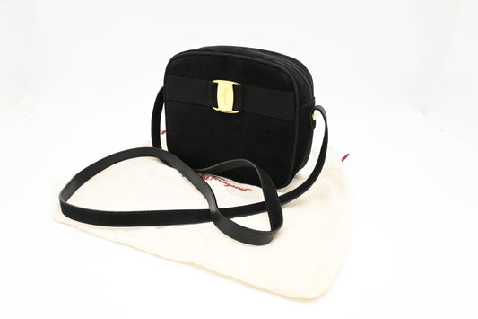 Ferragamo Crossbody Bag in Black Suede Leather
