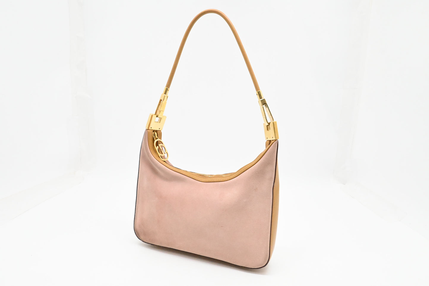 Gucci Shoulder Bag in Pink Suede and Tan Leather