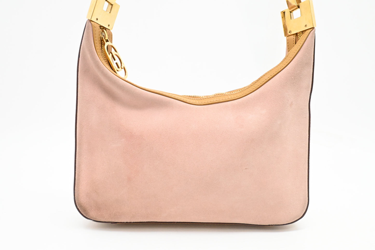 Gucci Shoulder Bag in Pink Suede and Tan Leather