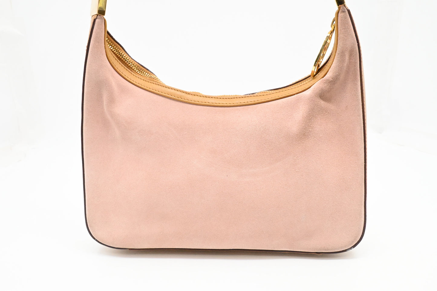 Gucci Shoulder Bag in Pink Suede and Tan Leather