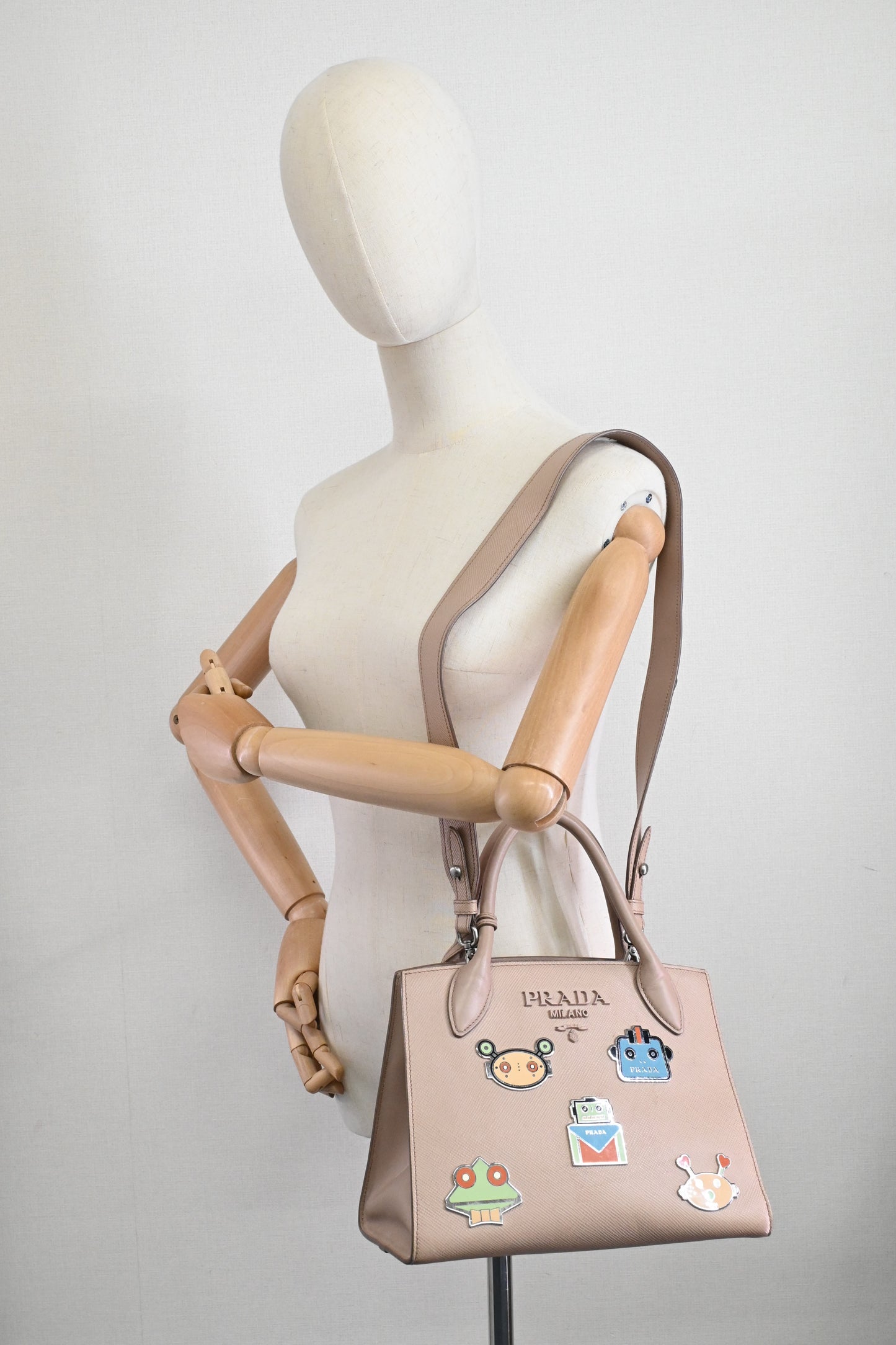 Prada Monochrome Robot 2way Bag in Pink Saffiano Leather