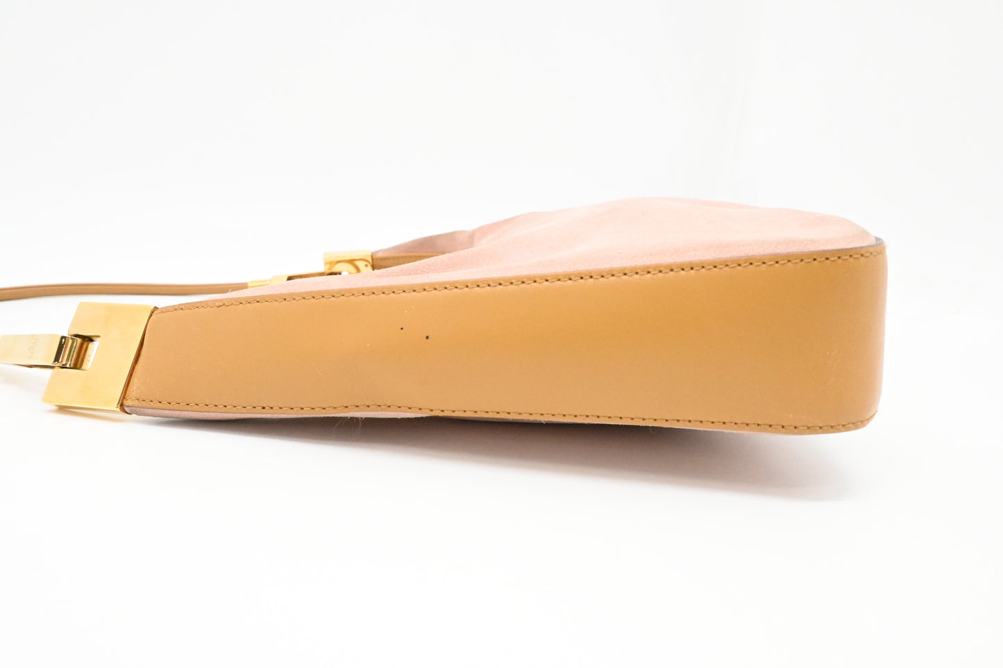 Gucci Shoulder Bag in Pink Suede and Tan Leather