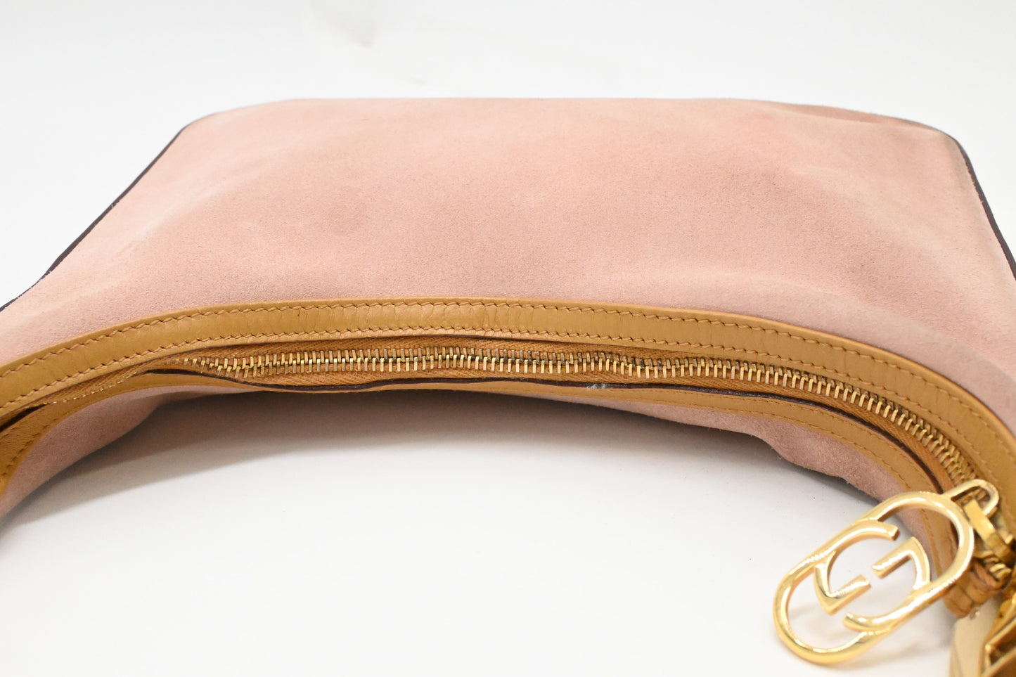 Gucci Shoulder Bag in Pink Suede and Tan Leather