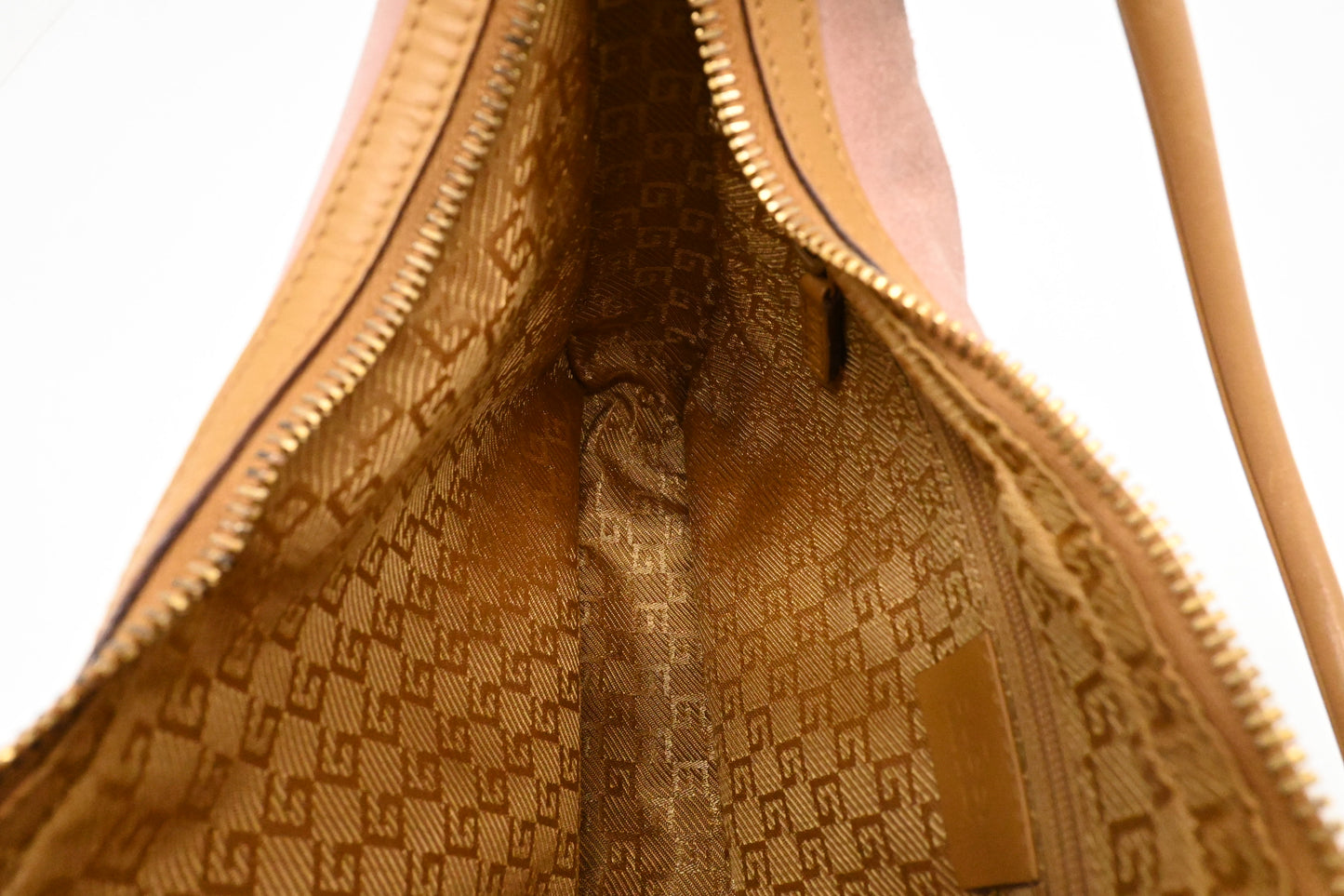 Gucci Shoulder Bag in Pink Suede and Tan Leather