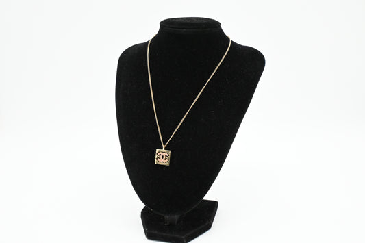 Chanel Pink Rhinestone CC Cutout Necklace