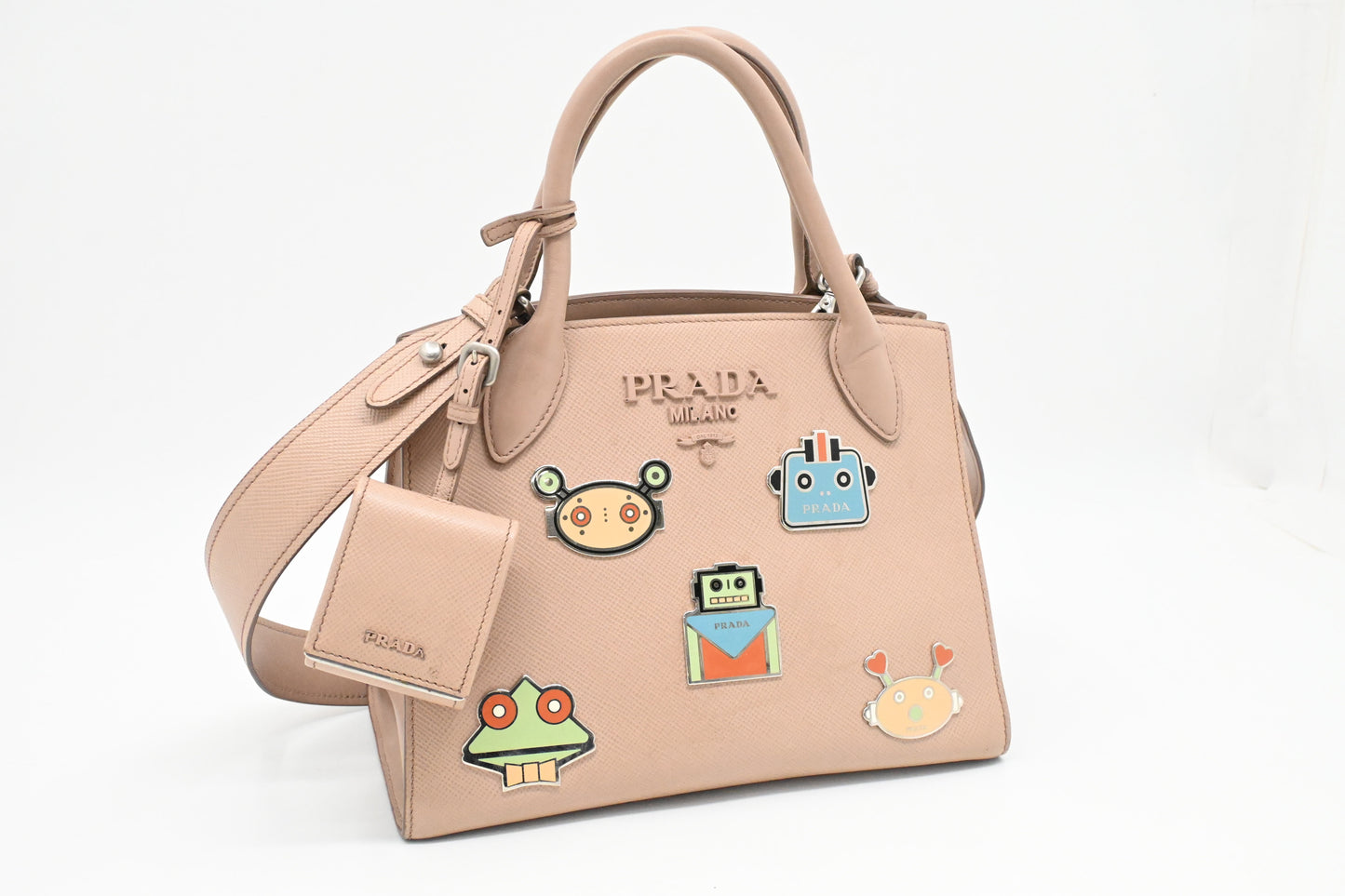 Prada Monochrome Robot 2way Bag in Pink Saffiano Leather