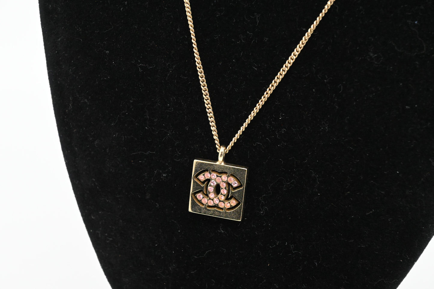 Chanel Pink Rhinestone CC Cutout Necklace